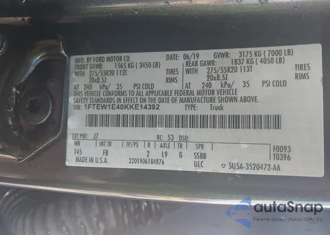 2019 Ford F-150 Xlt z USA, uszkodzony, nr VIN 1FTEW1E40KKE14392